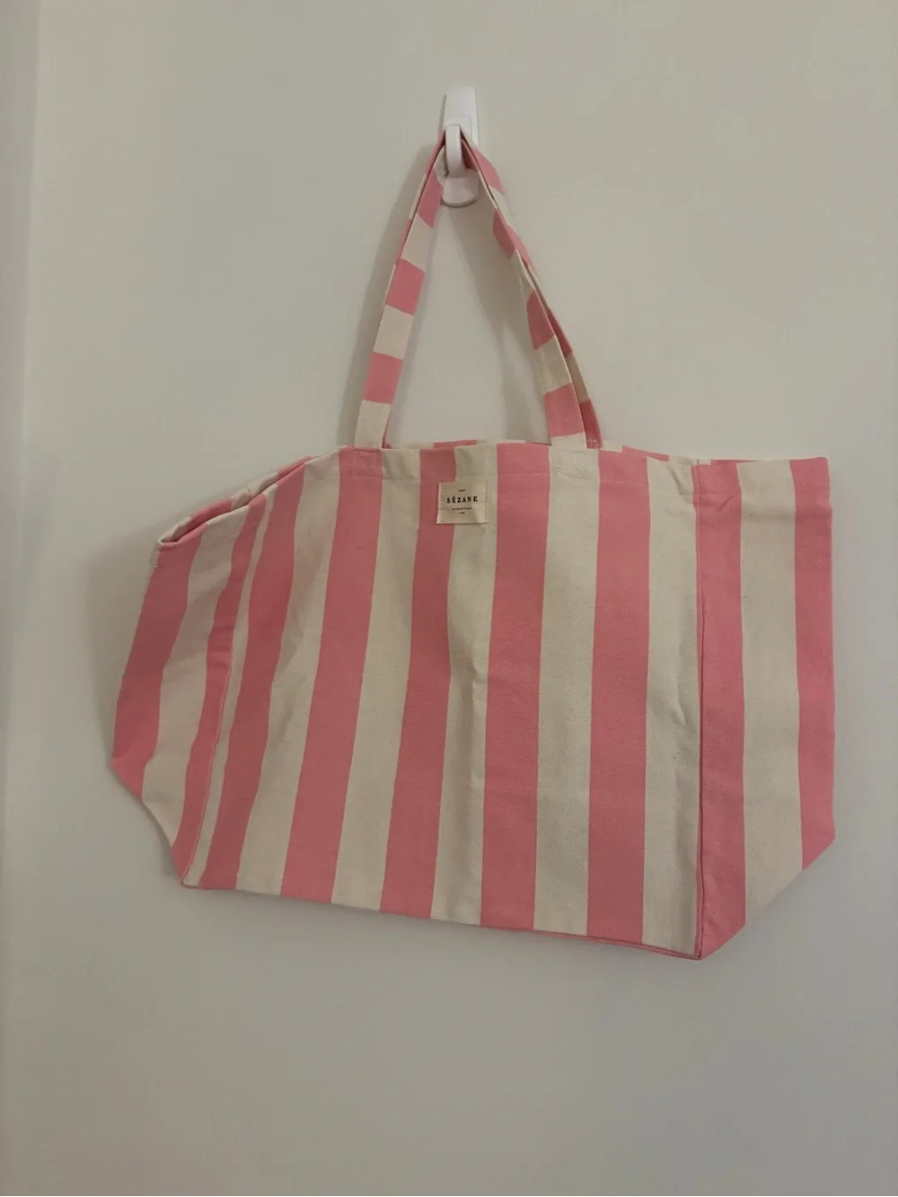 Sezane Pink and White Striped Canvas Tote
